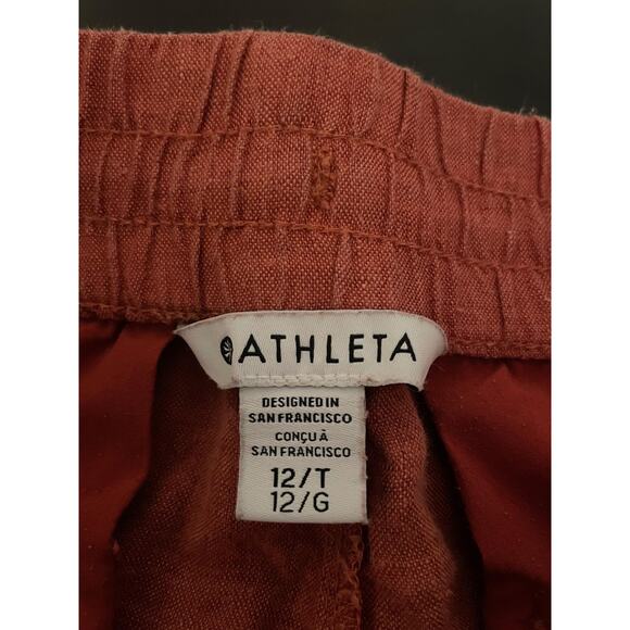 Athleta Pants Womens 12 Tall Rust Orange Linen Jogger Elastic Waist Cuffed Ankle - Picture 3 of 9